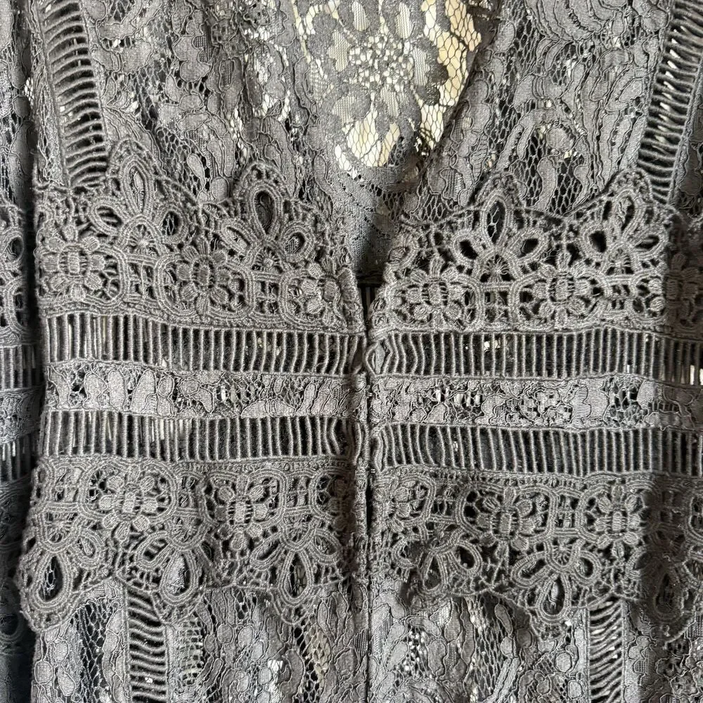 Boston Proper Black Lace Bell Sleeve Duster Cardigan Whimsy Goth Faerie Witchy - Picture 6 of 16